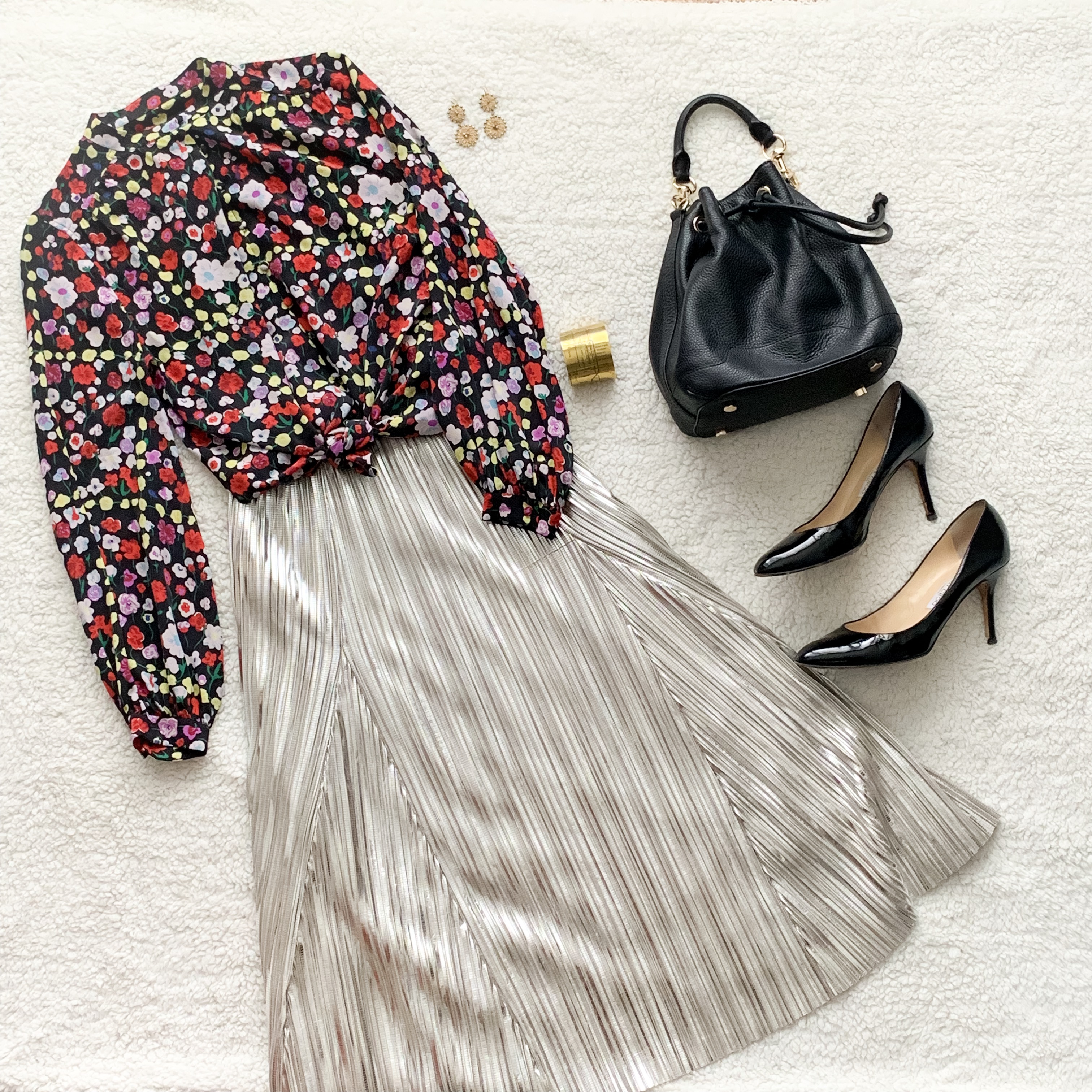 Chicago Stylist, Style Consultant, Styling Tip, Floral Top, Metallic Skirt
