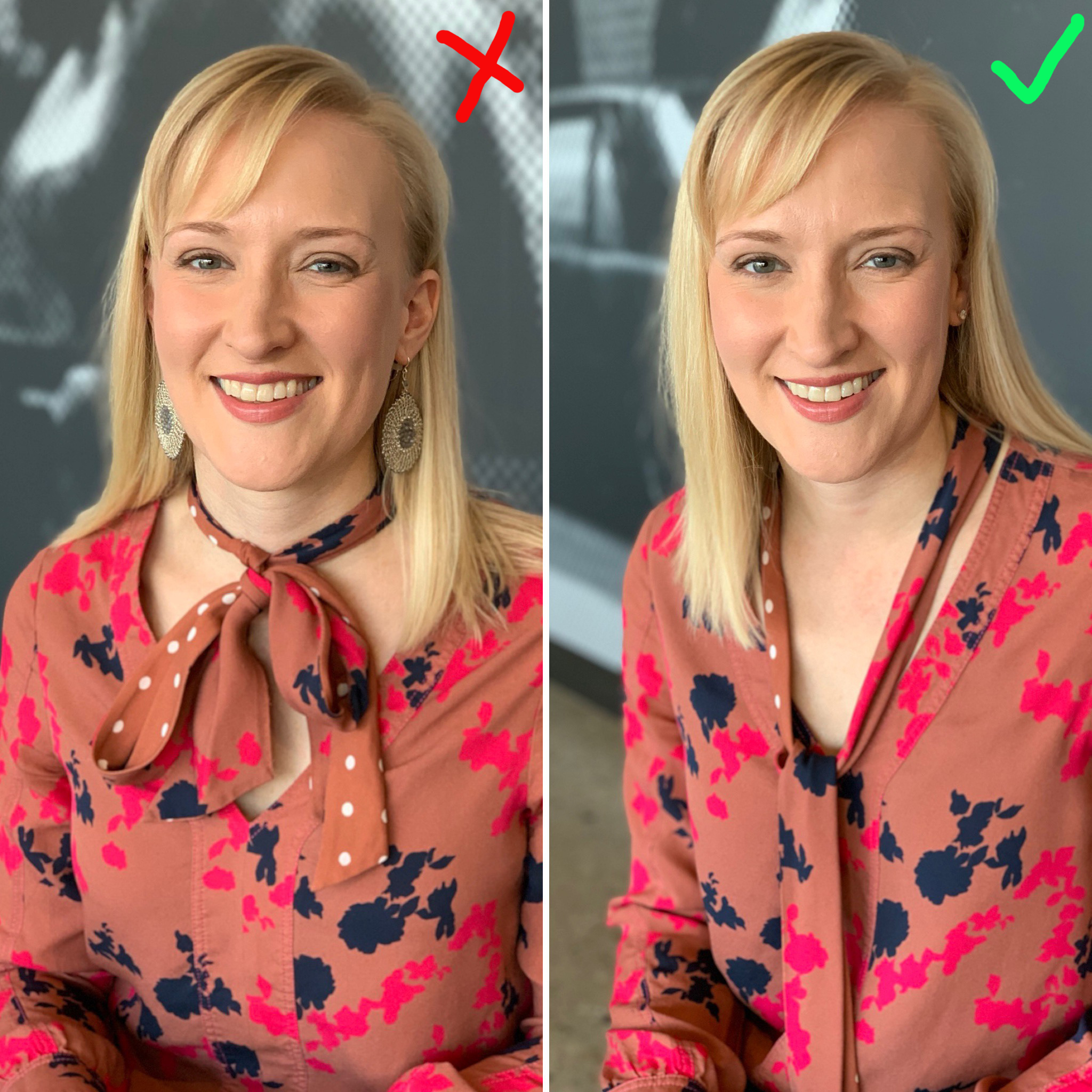 What to wear for professional headshots, avoid things that tie at the neck